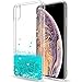 LeYi for iPhone X Case with Tempered Glass Screen Protector for Girls Women, Cute Shiny Glitter Moving Quicksand Clear TPU Protective Phone Case Cover for iPhone X (Turquoise)