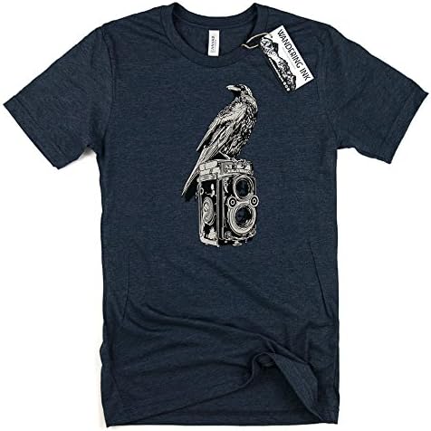 Men's Crow and Rolleiflex Wandering Ink Super Soft Hand Printed Tee Shirt (XX-Large, Heather Navy)
