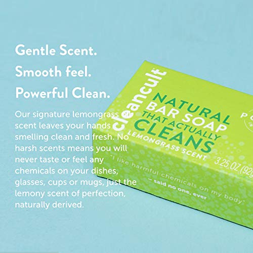 Natural Hand Bar Soap that Actually Cleans! - Lemongrass Scent - 100% Organic - Eco-friendly - Moisturizing - Safe for Kids - Baby Safe - Chemical Free - Effective | by cleancult (3.25oz)