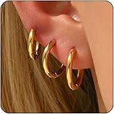 LecAit 3 Pairs Hoop Earrings Gold Heart Hoop Earrings For Women 18k Gold Plated Love Heart Shape Huggie Hoops For Women Girls Minimalist Jewelry