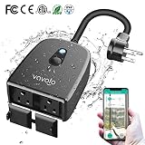 VAVOFO Outdoor Smart Plug, WiFi Outlet with 2 Sockets, Compatible with Alexa Google Home, IP44 Waterproof, Wireless Remote Control Timer & Countdown by Smartphone APP