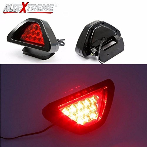 AllExtreme EX12TL1 12 LED Car Blinking Brake Light Triangle F1 Style Rear Tail Brake Lamp 12V Universal Fit for All Cars (Red)