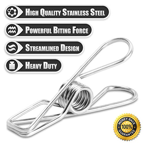 Clothespin 2.2” Pin,40 Pack Stainless Steel Wire Clip,Durable Metal Pin for Clothesline Utility Pin for Laundry, Kitchen, Backyard, Outdoor Clothes Drying, Bag Sealing, Room Decorating, Office Pin - Thumbnail 2