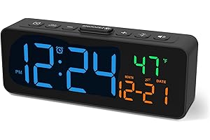 Netzu 3-in-1 Digital Clocks for Living Room with Temperature, Date & Time Display - 4 Levels Birghtness, 3 Volumes, Plug-in A