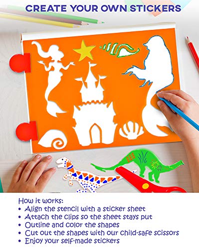 Toysical Kids Stencils Sticker Set for Girls & Boys - 52 Pc Drawing Art N Crafts Set with Clips