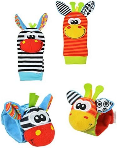 Cute Animal Soft Baby Socks Toys Wrist Rattles and Foot Finders for Fun Reindeer Set 4PCS (Style 2)