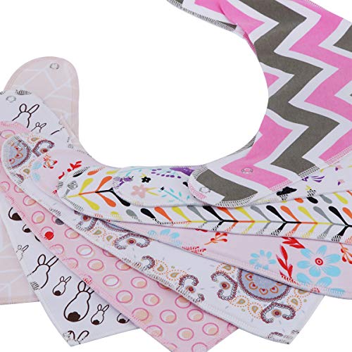 Baby Bibs, 8-Pack Kirecoo Bandana Drool Bibs Baby Girl Bibs for Drooling and Teething, 100% Organic Cotton and Super Absorbent Drool Hypoallergenic Bibs, Baby Shower Gift - Thumbnail 4