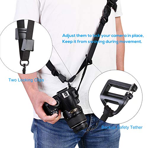 waka Camera Neck Strap with Quick Release, Safety Tether and Underarm Strap, Adjustable Camera Shoulder Sling Strap for Nikon Canon Sony Fuji DSLR Camera, Black - Thumbnail 4
