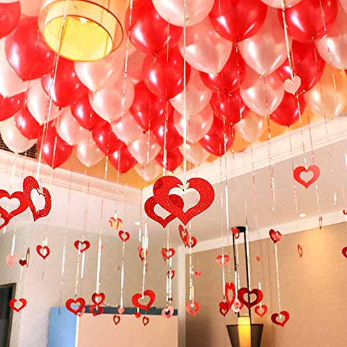 Anytec 100 Piece Romantic Valentine's Day Anniversary Balloon Decorations Heart Shaped Pendants Ribbons Set for Inflatable Party Supplies (Red)