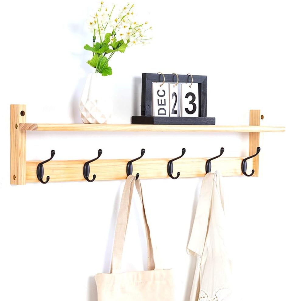 WENBING Pared Rústica Perchero, Gran Escudo De Madera Estante Sólido