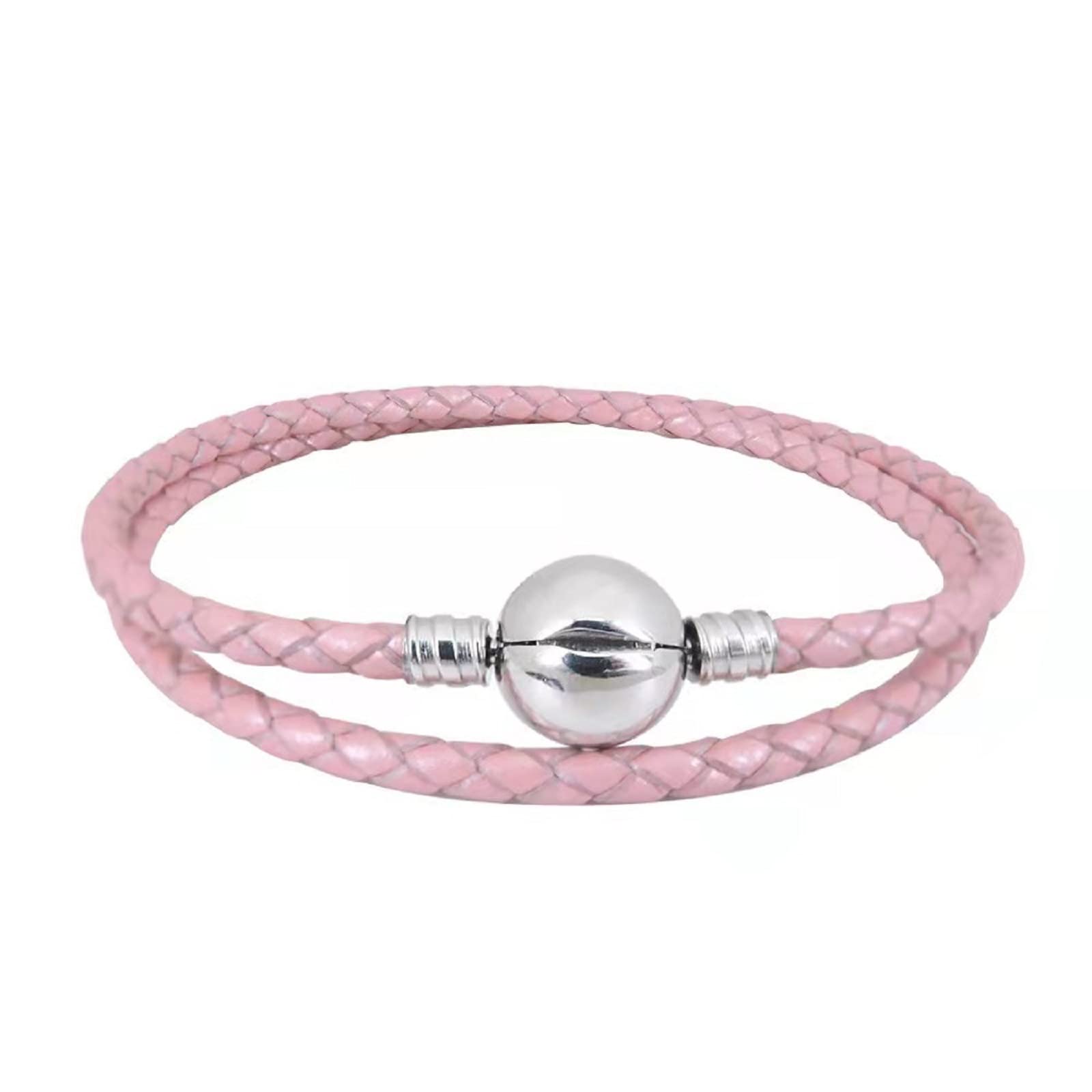 KunBead Jewelry Pink Leather Childrens Kids Charm Bracelet for Women Girls Beads