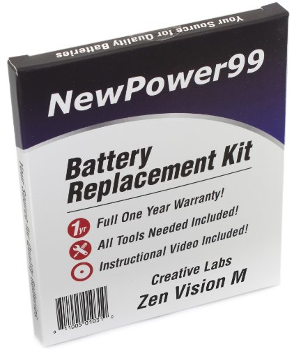 Battery Replacement Kit for Creative Labs Zen Vision M with Installation Video, Tools, and Extended Life Battery.