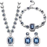 Qianse *Royal Style* Necklace Bracelet Earrings Fashion Jewelry Set Made with Navy SWAROVSKI Crystal