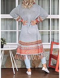 Ferbia Mujer Boho Manga Larga Cárdigan Frontal Abierto Suéter Suelto Maxi Bohemio Punto Suéter Aztec Tribal Borla Flecos