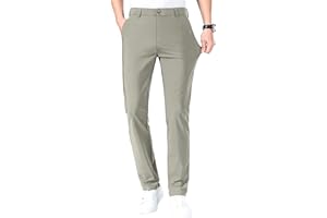 LUSHENUNI Men's Golf Pants Slim High Stretch, Ice Silk Dress Pants with Expandable-Waist Pants