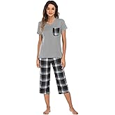 iChunhua Comfy Lounge Sets for Women Short Sleeve V-Neck Tops and Floral Print Wide Leg Pants Loose Capri Pajama Set
