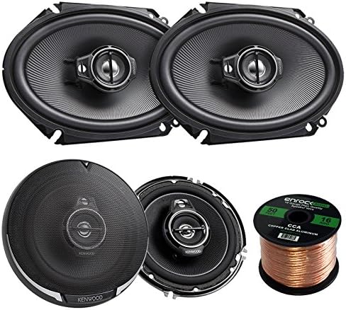 2 Pairs Car Speaker Package of 2 x Kenwood 720-Watt 6x8 Inch 2-Way Custom Fit Coaxial Speakers + 2 x Kenwood 6-1/2" 2-Way 320 Watt Car Audio Speakers + Enrock 16g 50 Feet Speaker Wire