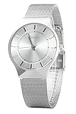 JULIUS Men's White Dial Mesh Stainless Ultra Thin Stylish Quartz Watch Fashion Elegant Wristwatch