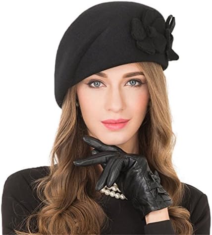 Elegant Black Female 100% Wool Flower Fedora Hat Vintage Winter Women Felt Beret Hats