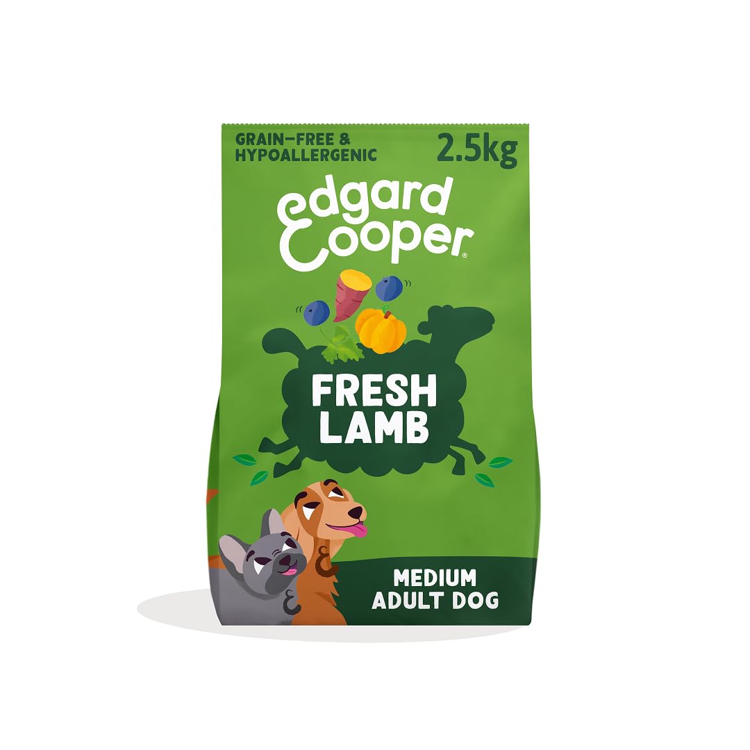 Edgard & Cooper Grain Free Dry Dog Food For Medium Breed Adult Dogs (2.5kg), Fresh Lamb, Balanced Fibre For Gut Health, Hypoallergenic Recipe With Natural Ingredients, Never Meat Meal