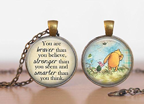 Winnie the Pooh and Piglet Braver Stronger Smarter Double Sided Pendant Double Pendant Two Sided Necklace or Key Ring