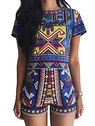 Choies Women's Polyester Multicolor Geo Print Top And High Waist Shorts M