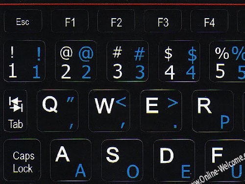 Netbook Dvorak-English keyboard stickers Black background for mini laptop