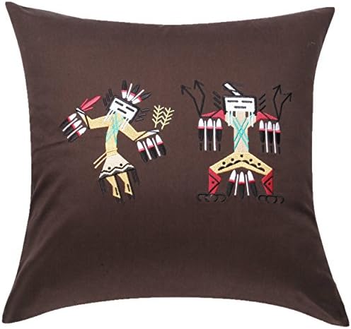 CasStar 100% Cotton 18x18 Inches Square Cushion Case Embroidered Native American Art Yei Throw Pillow Cover, Coffee