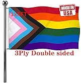 Jayus Double Sided Inclusive Progress Pride Rainbow Flag 3x5 Outdoor- Heavy Duty LGBTQ Rainbow Flags Banners with 2 Grommets