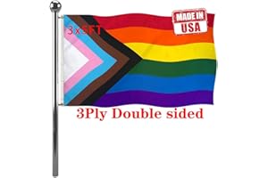 Jayus Double Sided Inclusive Progress Pride Rainbow Flag 3x5 Outdoor- Heavy Duty LGBTQ Rainbow Flags Banners with 2 Grommets