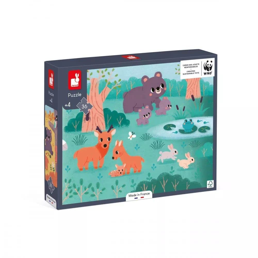 Janod - Panoramic 4-Season Puzzle - 36 FSC Cardboard Pieces - Animal Puzzle - Made in France - In Partnership with WWF - 4 Years +, J08645