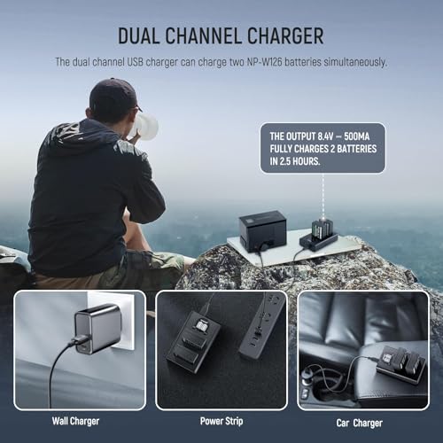 NEEWER NP-W126/NP-W126s Replacement Battery Charger Set with Dual Charger and USB C Cable, Pack of 2, 1140 mAh Camera Battery, Compatible with Fuji X100VI X-T30 II X-S10 X-T200 X100F X100V X-A5 X-E4