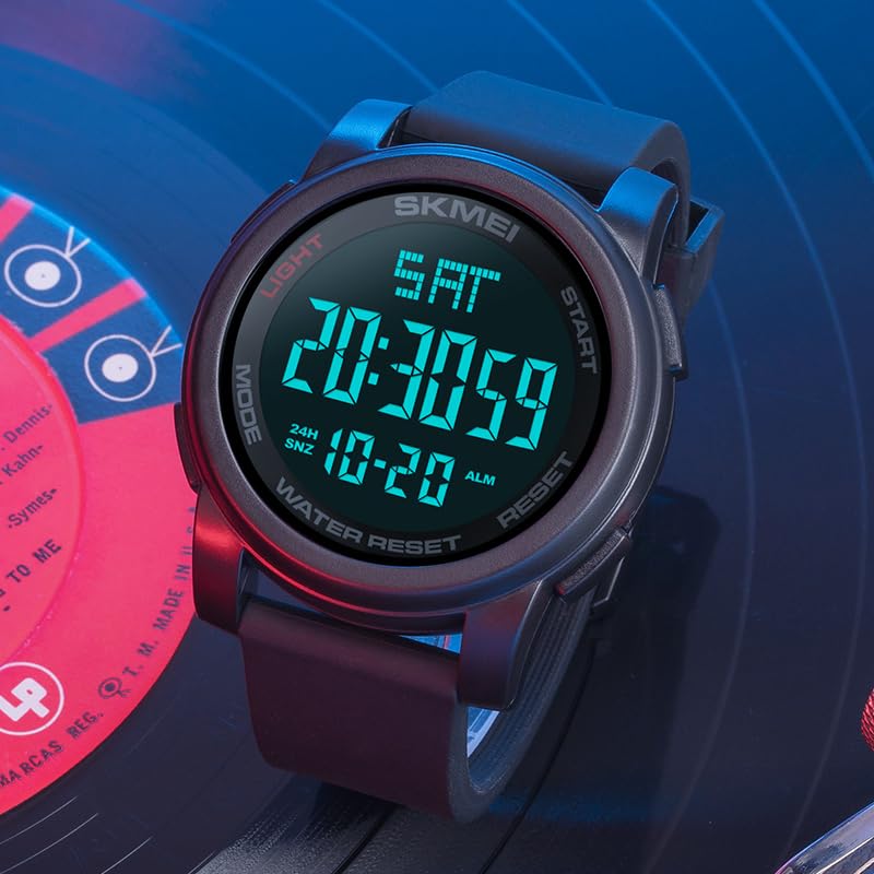 Relógio Digital Masculino Esportivo, Resistente à Água 50M, Display LCD Clara, Pulseira de Silicone Premium Macia, Multifuncional (Cronômetro/Alarme), Leve para Academia e Corrida Eletrônic