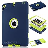 iPad Mini 3 Case,iPad Mini 2 Case, AMCHOICE(TM) Full Body Hybrid Silicone&PC 3 Layer High Impact Resistant Case For Apple iPad Mini 1//2/3 (Navy Blue+Light Green) [Free Stylus]
