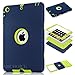 iPad Mini 3 Case,iPad Mini 2 Case, AMCHOICE(TM) Full Body Hybrid Silicone&PC 3 Layer High Impact Resistant Case For Apple iPad Mini 1//2/3 (Navy Blue+Light Green) [Free Stylus]