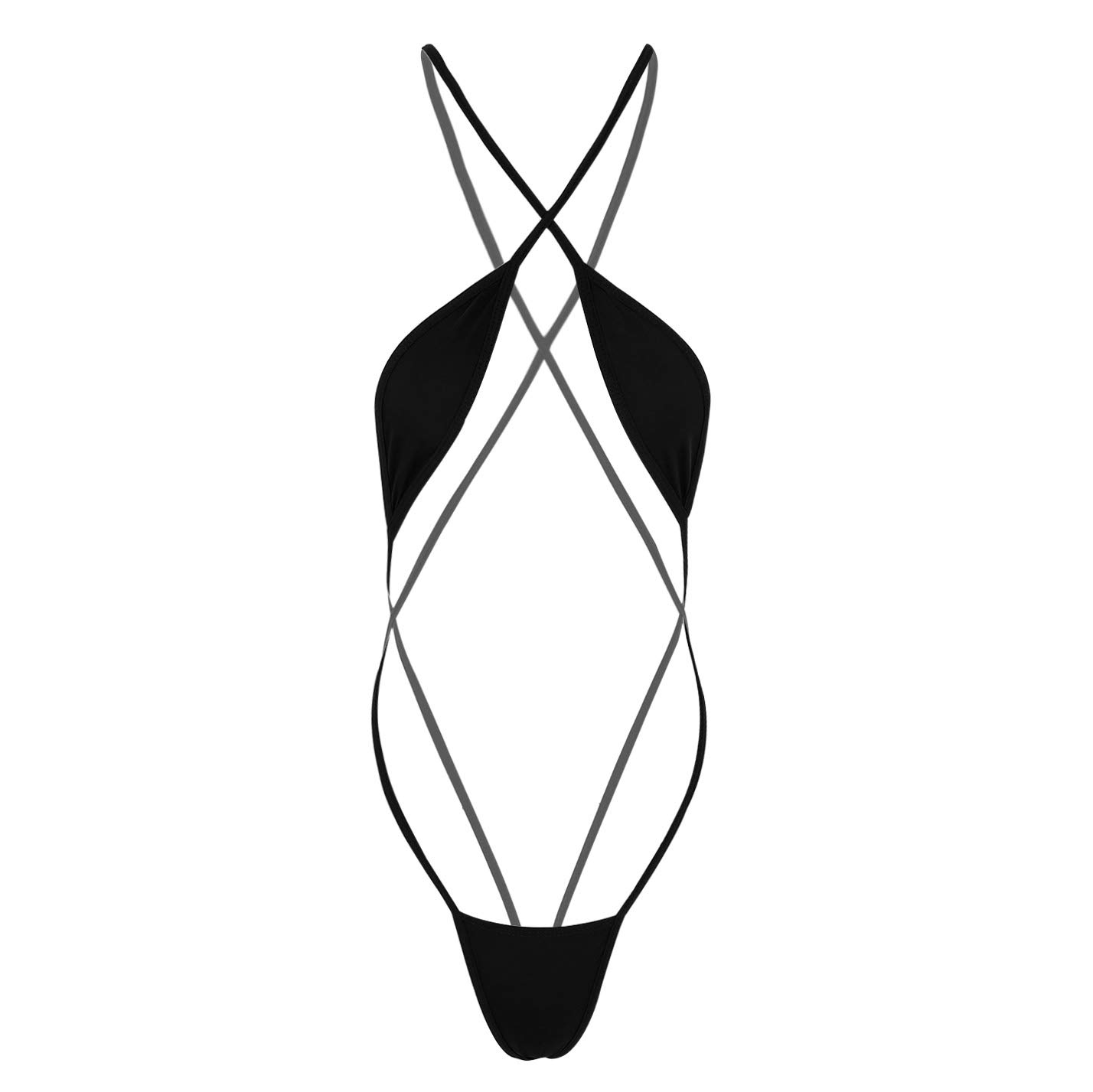 iiniim Womens Sexy Sling Shot Micro Mini Bikini Thong One-Piece Strappy Criss Cross Teddy Babydoll Bodysuit Black One Size