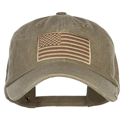 MG USA Flag Embroidered Washed Dyed Cap - Khaki OSFM