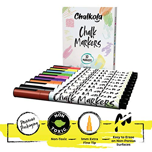 1mm Extra Fine Tip Chalk Markers (10 Pack) Neon Color Chalk pens Non