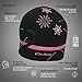 TrailHeads Women's Ponytail Hat - Reflective Cold Weather Running Beanie - Black/Pink Snowflake
