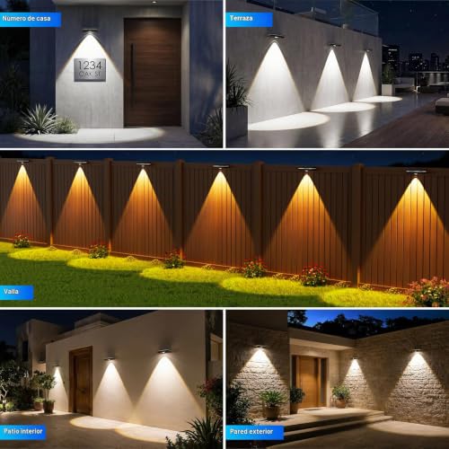 Giliwosy - Solar Garden Lights Outdoor with 3 Color Temperatures, IP65 Waterproof, LED Wall Lights for Fence, Stairs, Decking, Balcony - 4 Pack