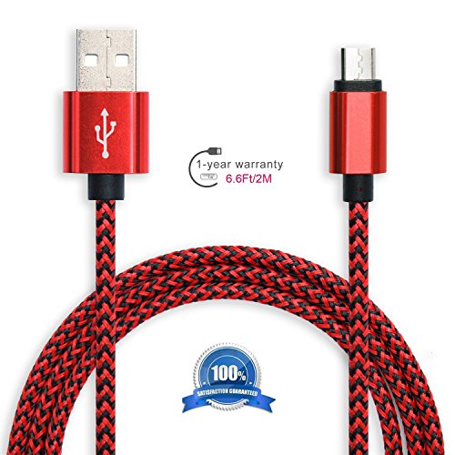 6FT Micro USB Cable Micro Charger Nylon Braided High Speed Charging Cord for Android, Samsung Galaxy, HTC, Nokia, Blackberry and Other Tablet