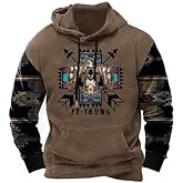 Drantren Hoodies for Men Western Cowboy Hooded Sweatshirt Fashion Print Graphic Hoodie Outdoor Workout Pullover with Pocket