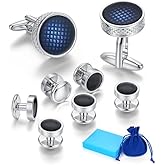 Merit Ocean Cuff Links Mens Blue, Cuff Links Mens and Tuxedo Studs Set, Cufflinks for Men Gold Gift Box, Men's Jewelry or Accessories Cufflinks for Suit Shirt Bussiness Wedding Anniversary (Silver)