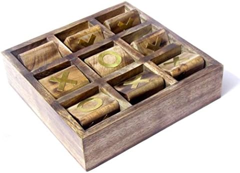 APS Craft Wooden Tic Tac Toe Noughts and Crosses and Solitaire Game Unique Handmade Quality Wood Family Board Games