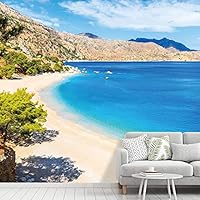 Wall Mural Beach and Blue Sea View Removable Self-Adhesive Wallpaper Wall Decoration for Bedroom Living Room - 66x96 inches
