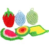 kilofly 6pc Fruit Dish Scrubber Rags Kitchen Dishwashing Sponge Washcloth Pack