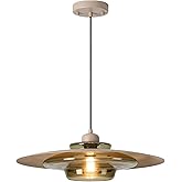 TeHenoo Modern Pendant Light,Light Brown Shade,Deep Green Clear Glass Lamp,Adjustable Mid Century Pendant Lighting for Kitche