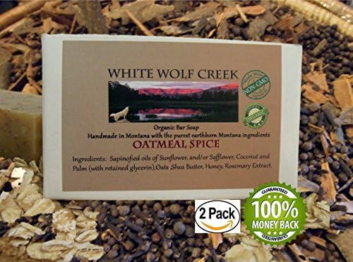 White Wolf Creek Hand Soap - All Natural Handmade Organic Soap Bar, Cold Pressed, Bath Bar Soap Scented using essential oils for a great Hands,Face and Body Wash Set of 2 Bars (Oatmeal Spice, 2 Pack)