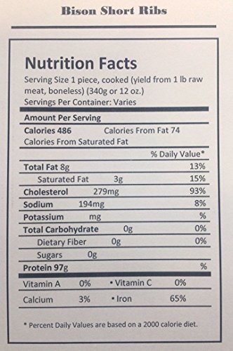 Bison Bone-In Short Ribs: 100% All-Natural, Grass-Fed and Grain Finished North American Buffalo Meat with no Growth Hormones or Antibiotics - USDA Tested - 36 Pieces, 30 lbs of Flavorful Meat
