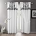 Chezmoi Collection Nobility 4-Piece Flocked Floral Faux Silk Window Curtain Set with Sheer Backing Valance, White/Black